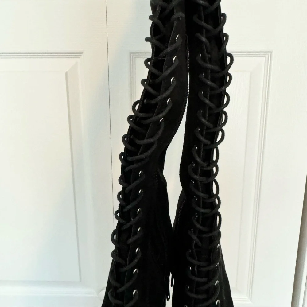 Forever 21 over the knee lace up heeled boots Sz 9 - Picture 5 of 10
